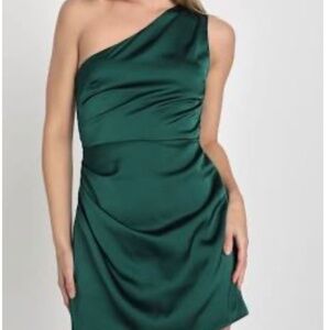 Lulu’s green satin one shoulder dress M NWT